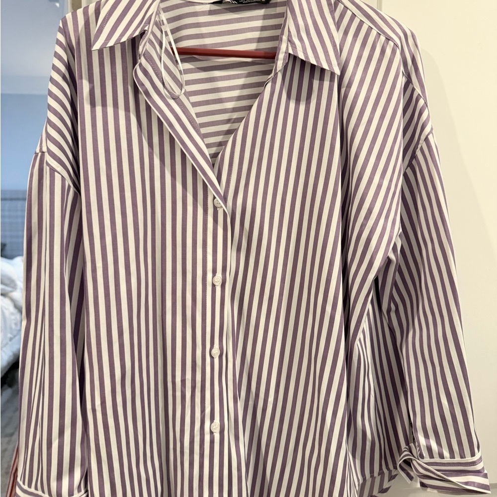 Zara Lavender and White Striped Shirt